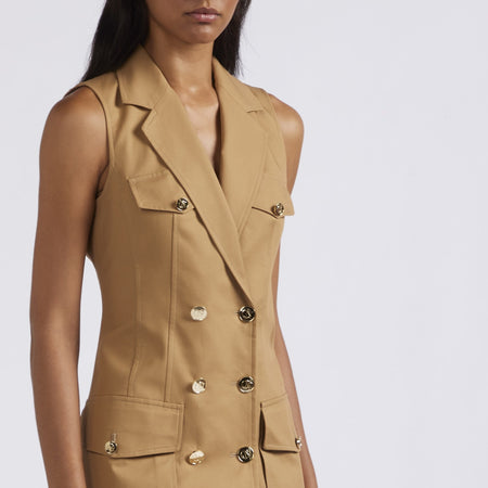 ABITO DOPPIOPETTO SMANICATO CON TASCONIIN TESSUTO ELASTICO