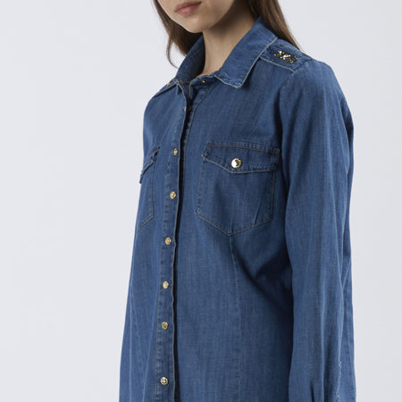 CAMICIA DRITTA MANICHE LUNGHE IN CHAMBRAY