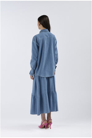 CAMICIA IN TELA DENIM CON COLLETTO RICAMATO