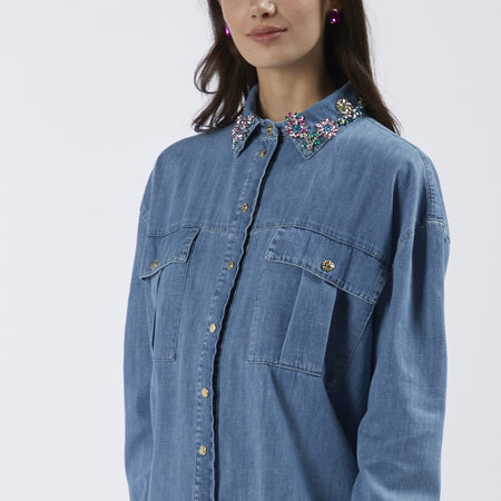 CAMICIA IN TELA DENIM CON COLLETTO RICAMATO