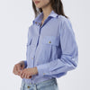 CAMICIA OVER CON TASCHE A TOPPA IN POPELINE STRETCH RIGATO