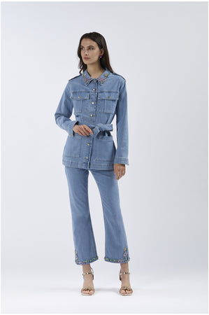 FIELD JACKET IN DENIM CON COLLETTO RICAMATO