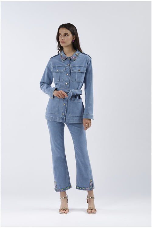 FIELD JACKET IN DENIM CON COLLETTO RICAMATO