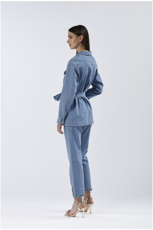 FIELD JACKET IN DENIM CON COLLETTO RICAMATO