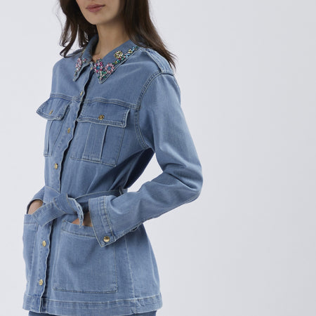 FIELD JACKET IN DENIM CON COLLETTO RICAMATO