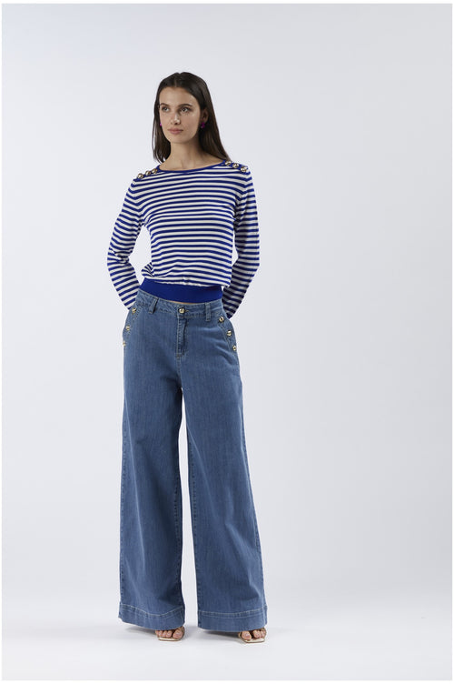 DENIM SUPER WIDE CON BOTTONI ALLE TASCHE