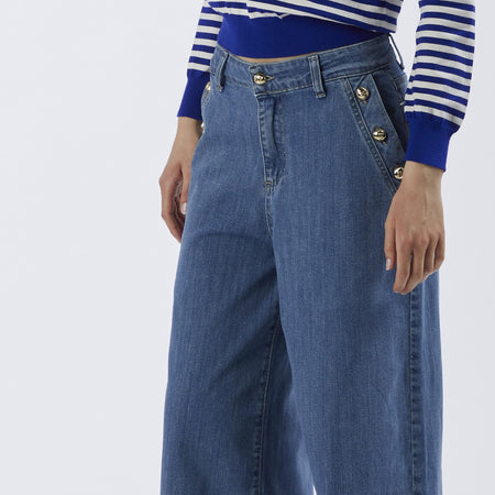 DENIM SUPER WIDE CON BOTTONI ALLE TASCHE