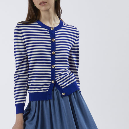 CARDIGAN GIROCOLLO RIGATO FILATO MISTO VISCOSA