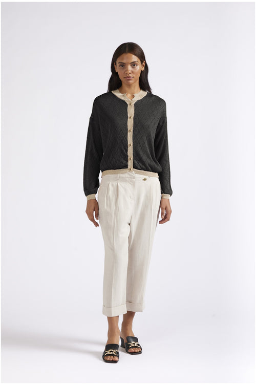 CARDIGAN GIROCOLLO CON LUREX MOTIVO TRAFORO