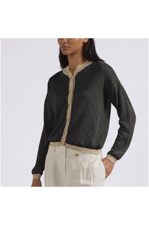 CARDIGAN GIROCOLLO CON LUREX MOTIVO TRAFORO