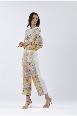 PANTALONE BIMATERIALE CON DAVANTI STAMPATO