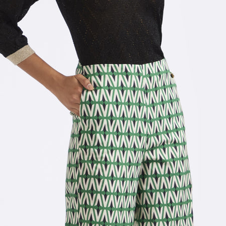 PANTALONE PALAZZO CROPPED IN POPELINE STAMPATO