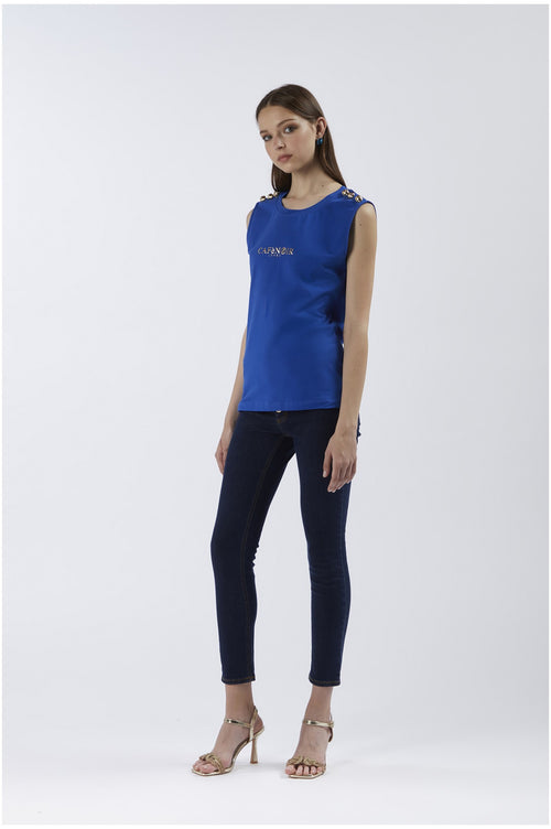 TSHIRT SMANICATA CON BOTTONI E STAMPA LOGO