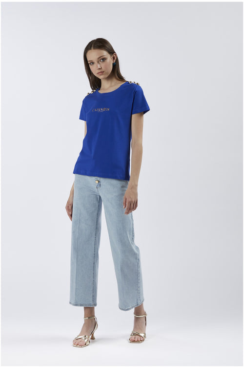 TSHIRT MANICA CORTA CON BOTTONI E STAMPA LOGO