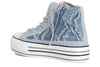 SNEAKERS MID IN DENIM SFRANGIATO CON LACCI STRASS