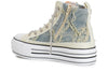 SNEAKERS MID IN DENIM SFRANGIATO CON LACCI STRASS