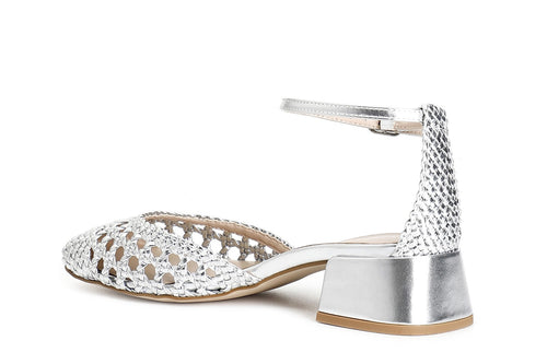 BALLERINA IN LAMINATO INTRECCIATO CON LACCIO ALLA CAVIGLIA