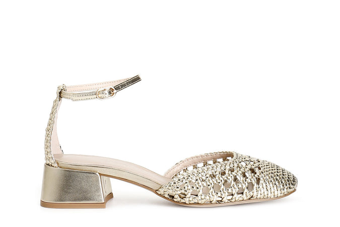 BALLERINA IN LAMINATO INTRECCIATO CON LACCIO ALLA CAVIGLIA