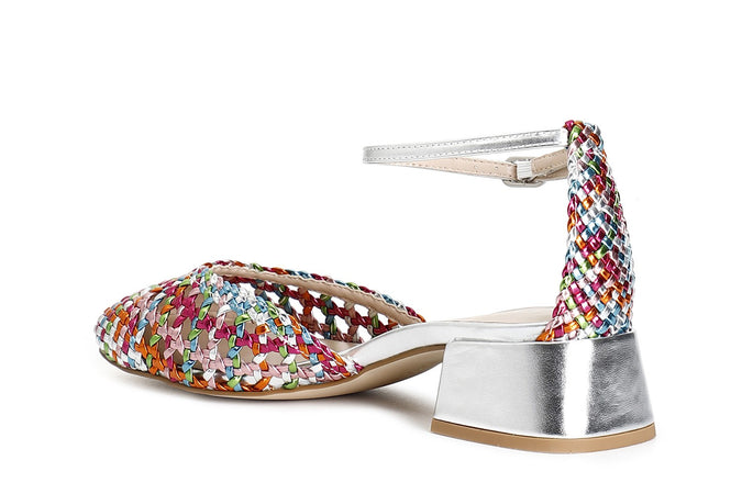 BALLERINA IN LAMINATO INTRECCIATO CON LACCIO ALLA CAVIGLIA