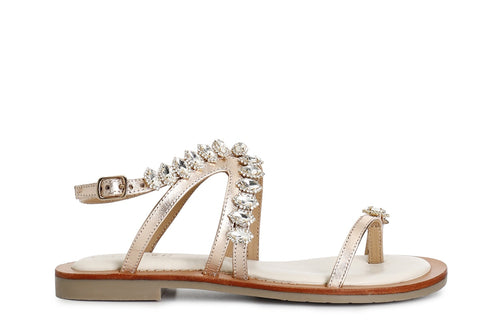 SANDALO INFRADITO LACCIO ALLA CAVIGLIA IN PELLE LAMINATA CON STRASS