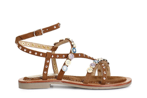 SANDALO INCROCIO ASIMMETRICO IN CAMOSCIO CON ACCESSORI