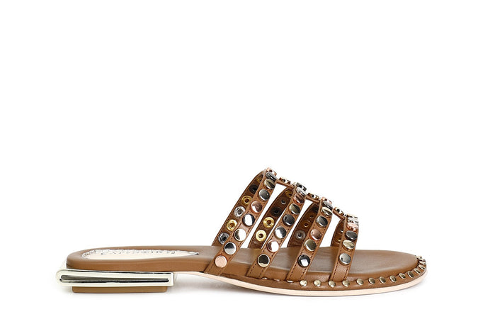 CIABATTA IN PELLE CON BORCHIE MULTICOLOR