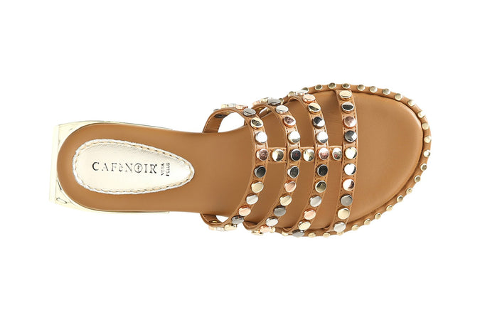 CIABATTA IN PELLE CON BORCHIE MULTICOLOR