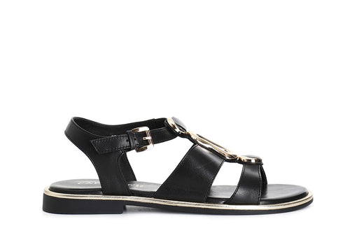 SANDALO IN PELLE CON FIBBIA E TRIPLO ACCESSORIO