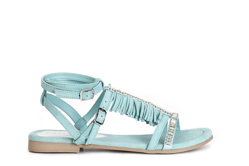 SANDALO IN CAMOSCIO CON FRANGE E CATENASTRASS