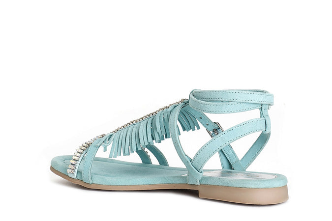 SANDALO IN CAMOSCIO CON FRANGE E CATENASTRASS