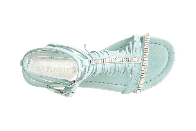 SANDALO IN CAMOSCIO CON FRANGE E CATENASTRASS