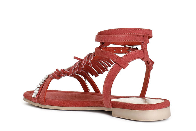 SANDALO IN CAMOSCIO CON FRANGE E CATENASTRASS