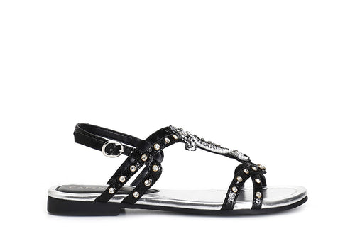 SANDALO IN SIMILPELLE CRAQUELET CON BORCHIE E CAVALLUCCIO