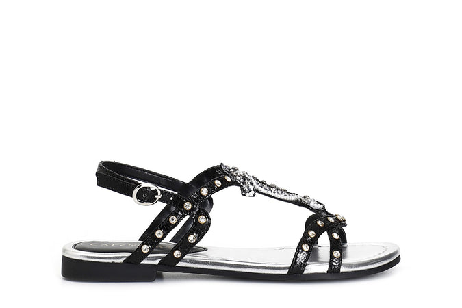 SANDALO IN SIMILPELLE CRAQUELET CON BORCHIE E CAVALLUCCIO