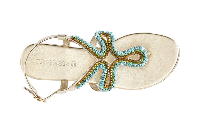 SANDALO INFRADITO CON RICAMO E APPLICAZIONI