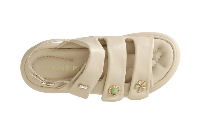 SANDALO IN PELLE CON BOTTONI E VELCRI