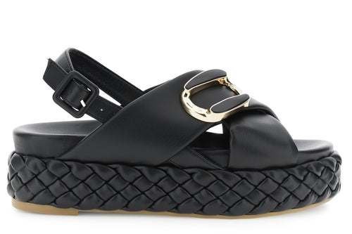 SANDALO INCROCIATO CON FONDO A TRECCIA E ACCESSORIO