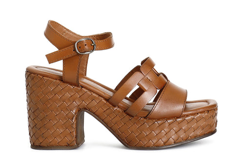 SANDALO GILDA IN PELLE DUE FASCE DAVANTI ZEPPA INTRECCIATA