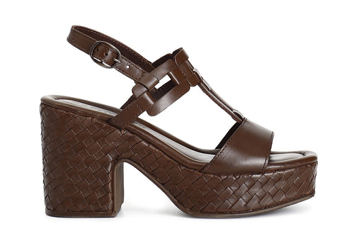 SANDALO A T IN PELLE ZEPPA INTRECCIATA