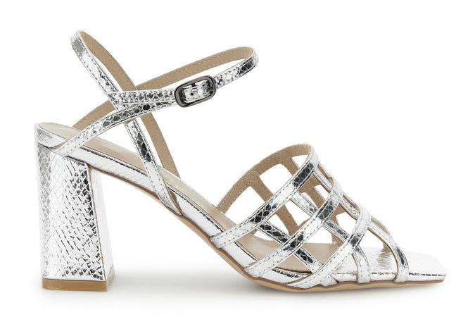 SANDALO GABBIA IN PELLE EFFETTO STAMPATO