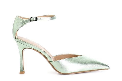 DÉCOLLÉTÉ IN PELLE LAMINATA CON LACCIO ALLA CAVIGLIA