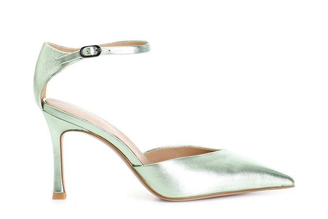 DÉCOLLÉTÉ IN PELLE LAMINATA CON LACCIO ALLA CAVIGLIA