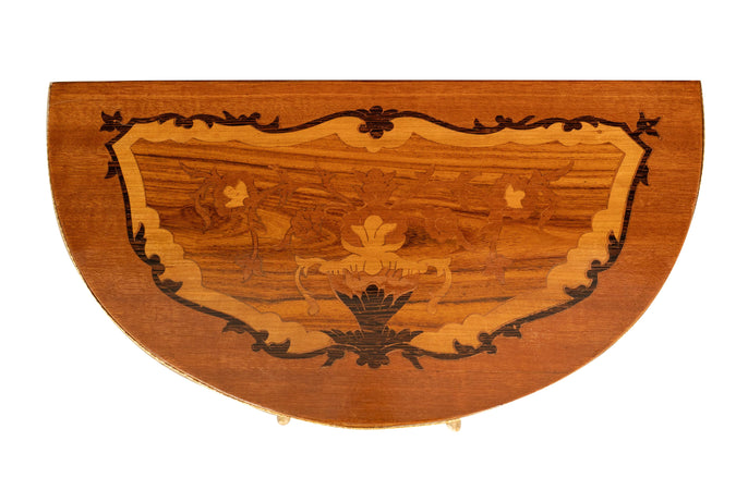 Biscottini Consolle Biscottini Mezzaluna Legno Noce Intarsi Bronzo Fatti a Mano 46x24x69