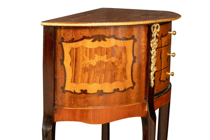 Biscottini Consolle Biscottini Mezzaluna Legno Noce Intarsi Bronzo Fatti a Mano 46x24x69