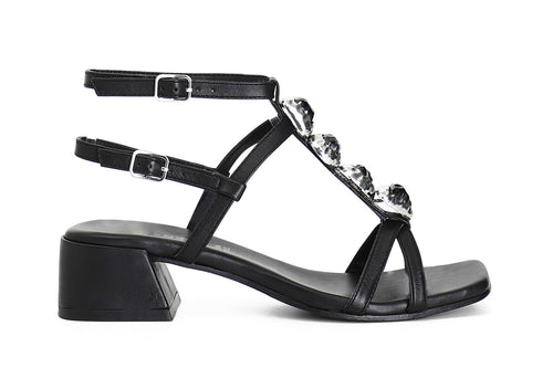 SANDALO IN PELLE CON PIETRE E MOTIVO A T