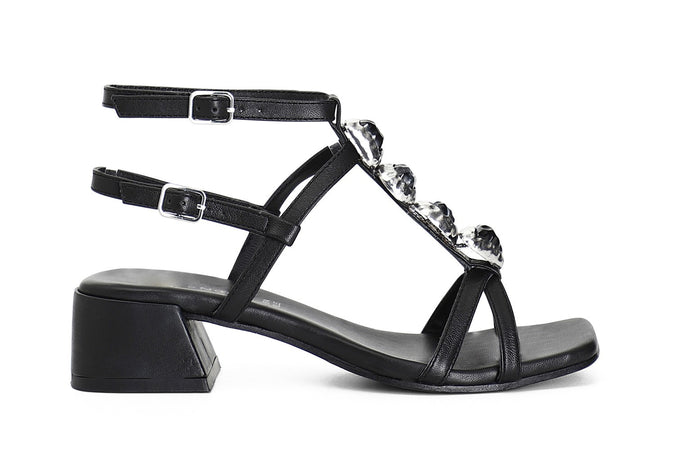 SANDALO IN PELLE CON PIETRE E MOTIVO A T