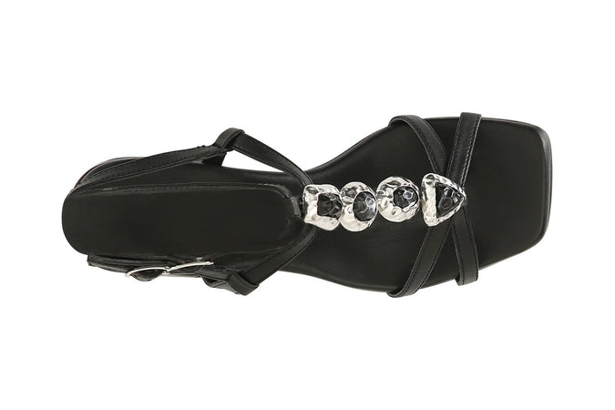 SANDALO IN PELLE CON PIETRE E MOTIVO A T