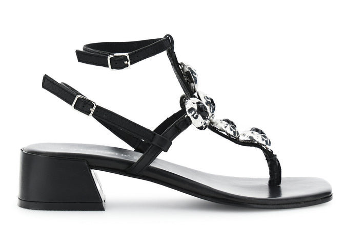 SANDALO INFRADITO IN PELLE CON PIETRE EMOTIVO A T