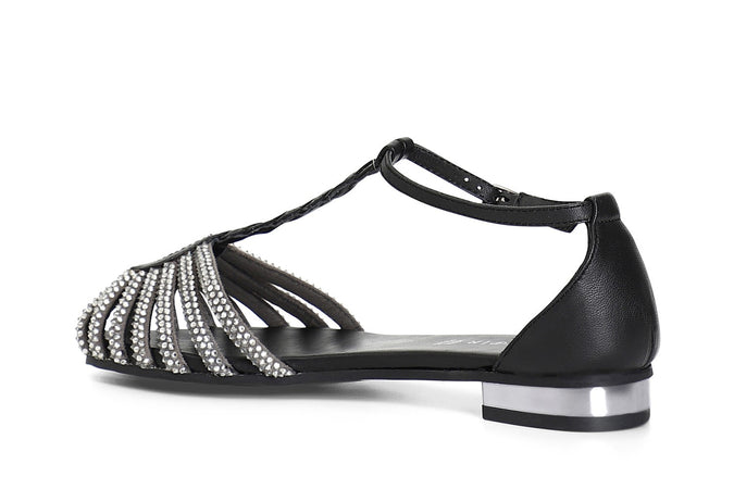 SANDALO A T IN PELLE CON MICROSTRASS