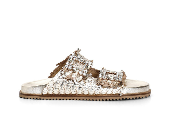 CIABATTA INTRECCIATA IN PELLE CON DOPPIA FIBBIA GIOIELLO